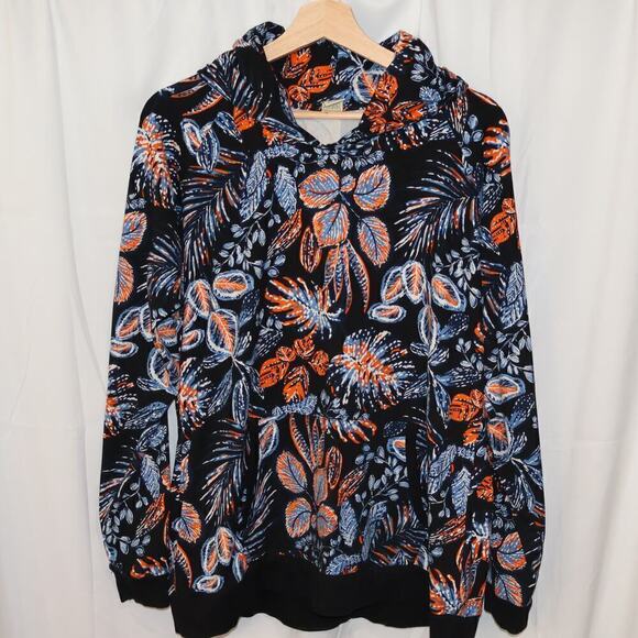 Lildy Sz Large Jacket Hood Blue Floral Soft Knit Front Pocket Long Sleeve - Picture 2 of 13